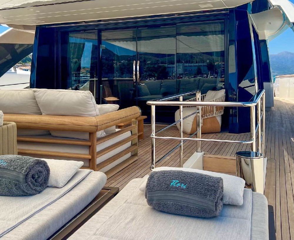 Upper deck lounge sun pads and sofa