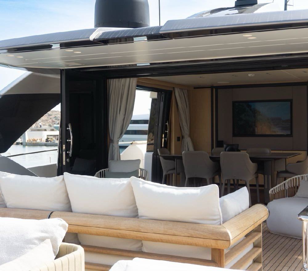 Aft deck sofa and dining area