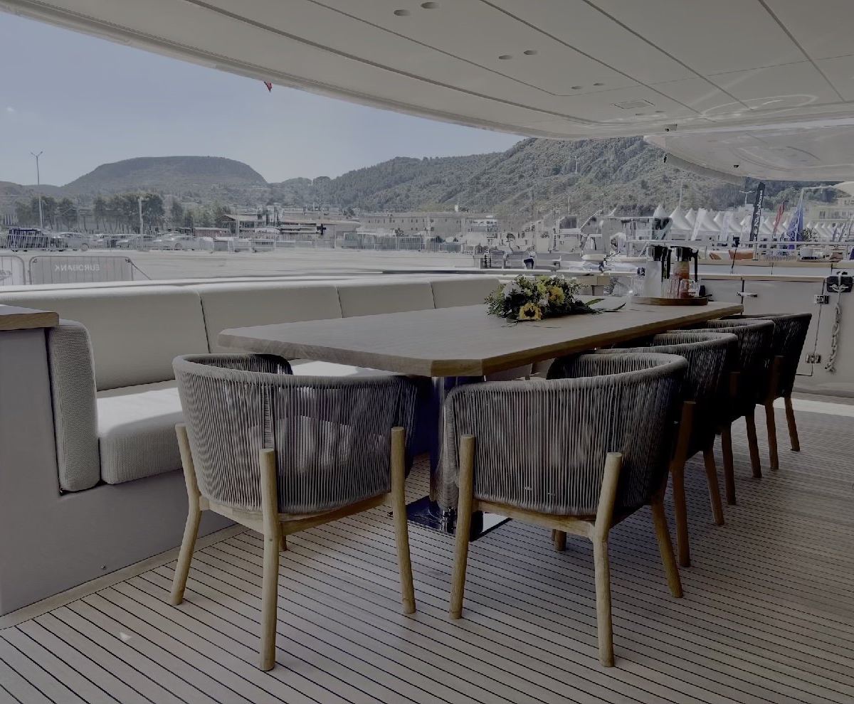 Aft deck dining table set for lunch