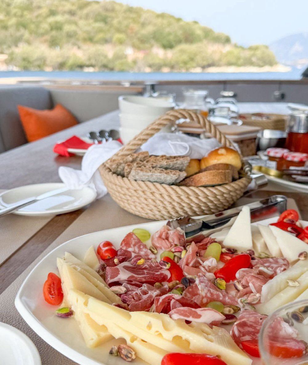 Alfresco breakfast spread on deck
