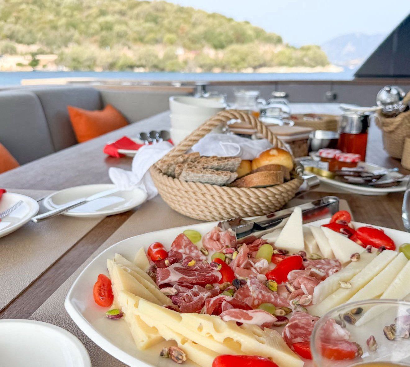 Alfresco breakfast spread on deck