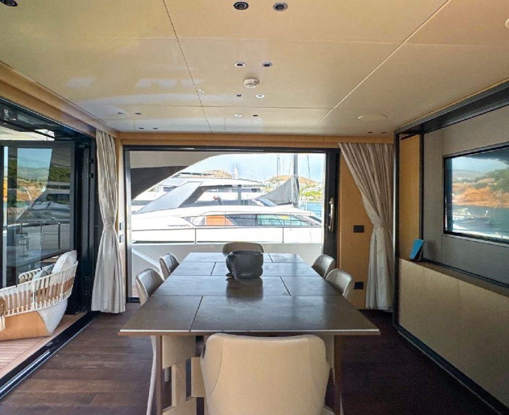 Saloon dining table with aft deck view