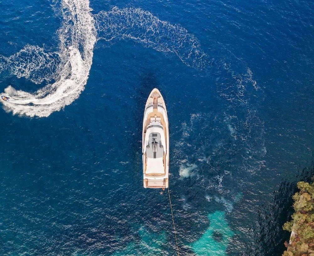 Aerial view at anchor with jet ski